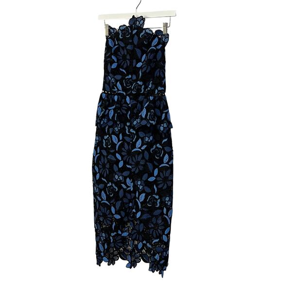 ELLIATT WOMENS SMALL TIMES FLORAL CROCHET STRAPLESS MIDI PARTY DRESS BLUE NEW - Picture 5 of 16